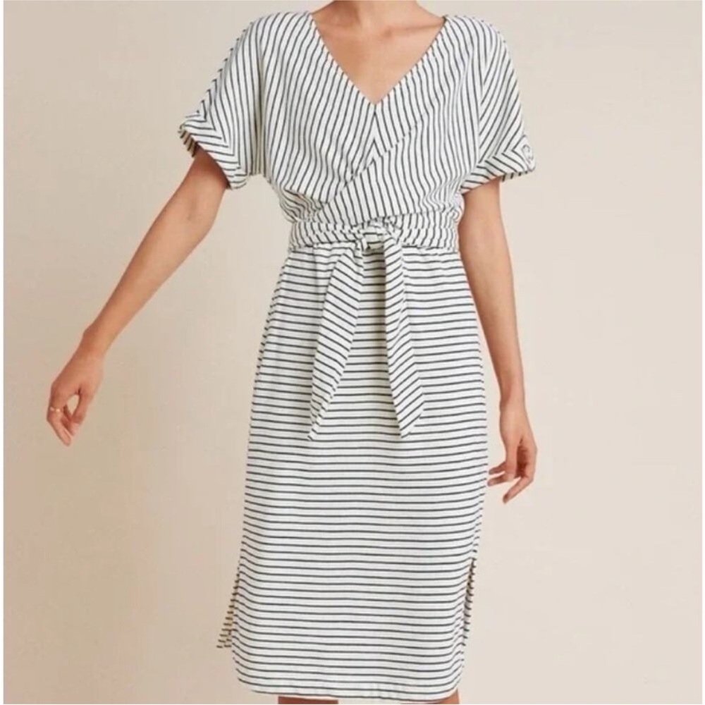 Anthropologie Saturday Sunday Striped Knit Midi Dress Small Womens Off White Nvy